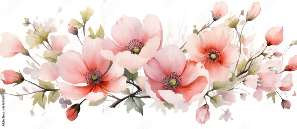 Spring flowers painted with rosehip watercolors Spring flowers painted with rosehip watercolors