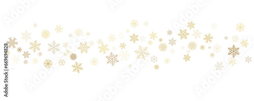 Christmas snowflakes background. Winter gold snow falling minimal decoration  greeting card. Noel subtle backdrop. Vector illustration