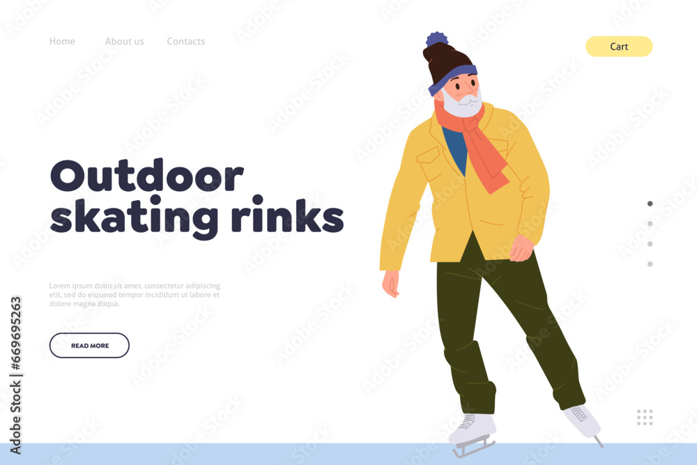 Landing page design template for web service offering sport activity on outdoor skating rinks