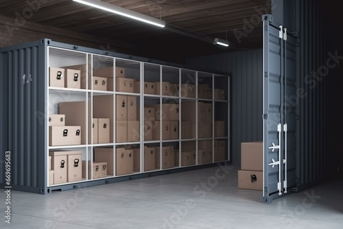 Spacious rental storage units for personal belongings and furniture. Container offers secure space. 3D image showcases size. Generative AI