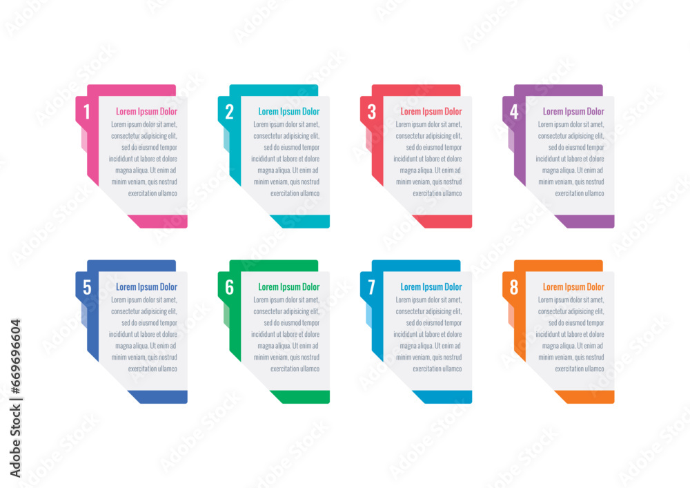 colorful cards infographic template. eight steps infographic template. web, internet, annual report, education, magazine infographic template