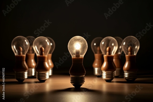 Image of pawns holding lightbulb symbolizing creativity  innovation  problem-solving. Generative AI