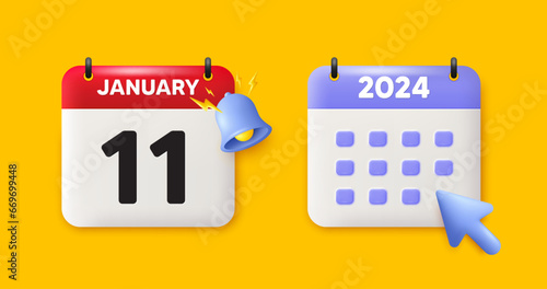 11th day of the month icon. Calendar date 3d icon. Event schedule date. Meeting appointment time. 11th day of January month. Calendar event reminder date. Vector