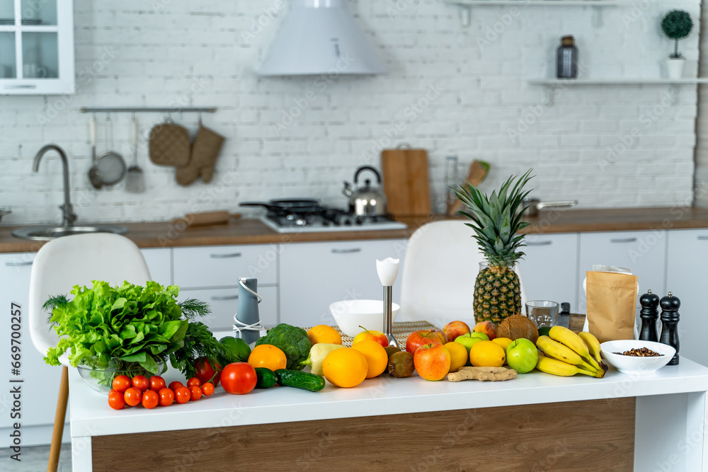 A Colorful Harvest: Fresh Fruits and Vegetables on a Kitchen Counter. A kitchen counter with a variety of fruits and vegetables on it A Colorful Harvest: Fresh Fruits and Vegetables on a Kitchen Counter. A kitchen counter with a variety of fruits and vegetables on it