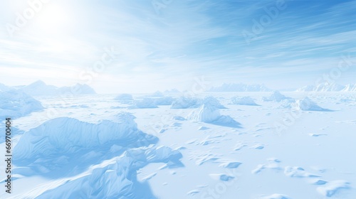 Snowy desert terrain on a sunny day. Illustration for cover, card, postcard, interior design, brochure or presentation.