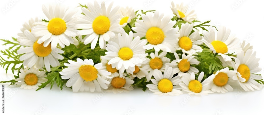 A European plant with fragrant white and yellow flowers belonging to the daisy family