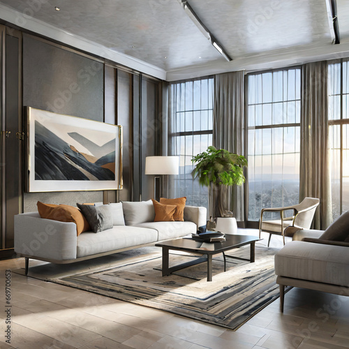 elegant contemporary livingroom interior .3drender © Beste stock