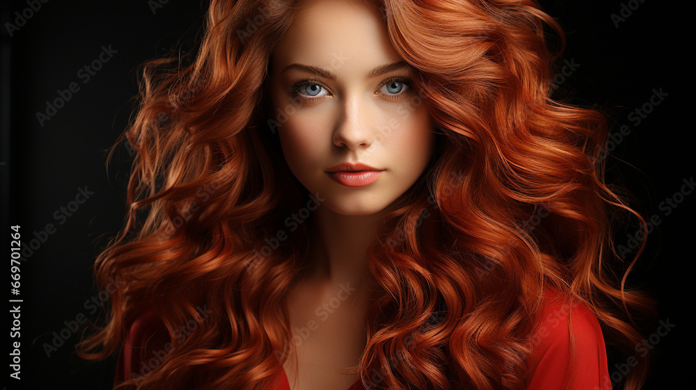 Obraz premium young woman with red hair and beautiful makeup. fashion beauty and fashion concept