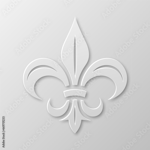 Vector Realistic Paper 3d Fleur De Lis Closeup on White Background. Heraldic Lily Sign, Vector Illustration