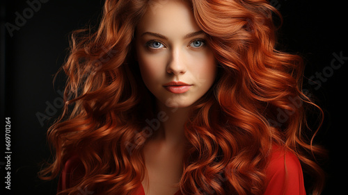 young woman with red hair and beautiful makeup. fashion beauty and fashion concept