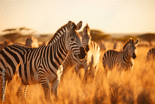 Striped Splendor  Zebras Roaming Under African Sun