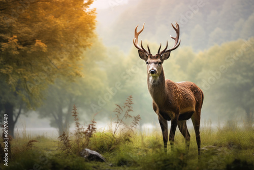 Peaceful Meadow Encounter with a Deer © Andrii 