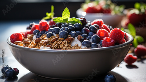 healthy granola with nuts on table