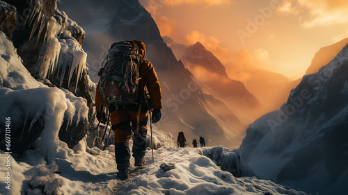climbers in snowy mountains