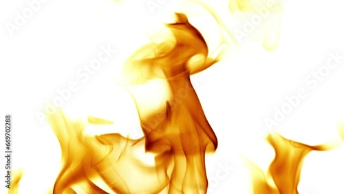 video with bright orange fire with sparks isolated on white background