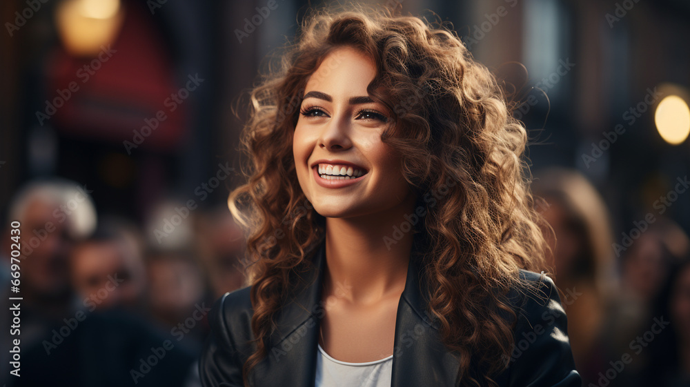 young beautiful woman in a suit in the city