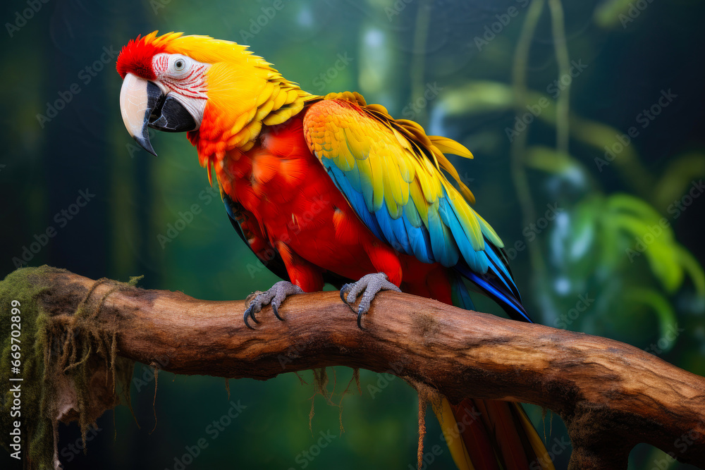 Exotic Avian Beauty on Wooden Branch