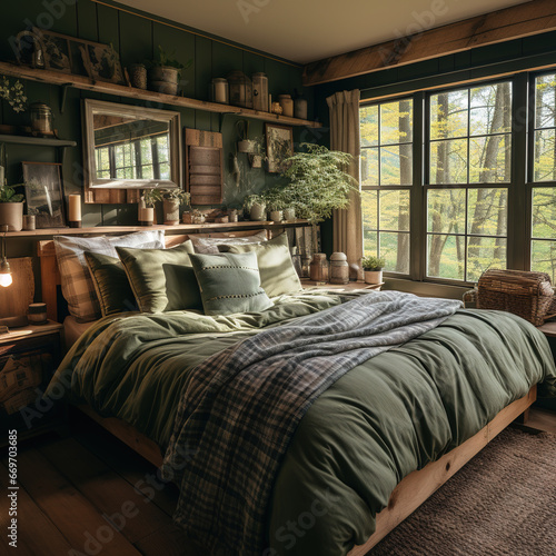 A cozy Cottagecore bedroom with vintage decor items in farmhouse.
