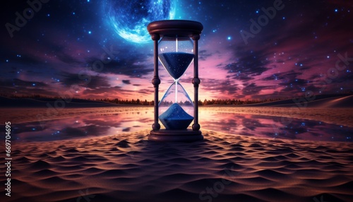 Concept of lack of time, time is running out. Philosophical image of space-time measurement.
