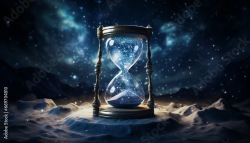 Concept of lack of time, time is running out. Philosophical image of space-time measurement.