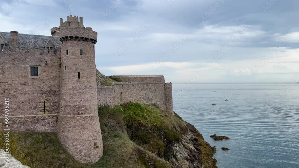 view over walls and ocean from Fort la Latte (Château de La Roche Goyon), St Malo Bay, Cap Fréhel, France view over walls and ocean from Fort la Latte (Château de La Roche Goyon), St Malo Bay, Cap Fréhel, France