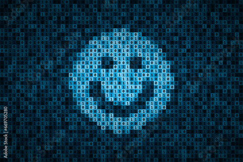Happy smiling face icon made from 0 and 1 symbols of binary code