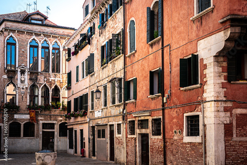 Campiello Santa Maria Nova old buildings around tiny square in Venice, Italy