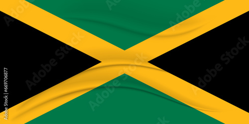 National flag of Jamaica with silk effect. 3D illustration, political banner, vector