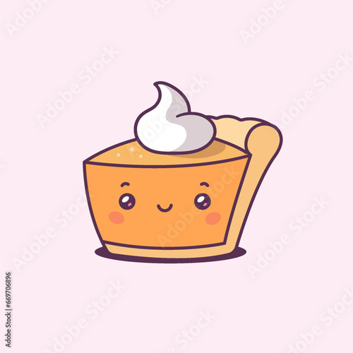Meet our adorable Thanksgiving-themed vector illustration: a pumpkin pie kawaii cartoon character! With a sweet, smiling face, it's the perfect embodiment of autumn's warmth and sweetness. This cute d