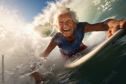 Hispanic Female Elderly Ocean Glider Offshore Backdrop Generative AI © Johnathan