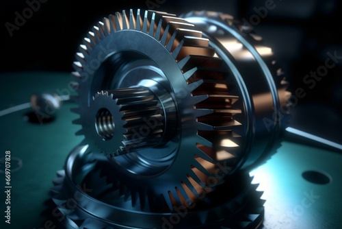 3D rendering of a helix gear in mechanical engineering. Generative AI © Evander