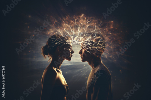 The space between them resonates with a love that defies distance, portraying an ethereal connection that goes beyond the physical realm, capturing the essence of soulmates photo