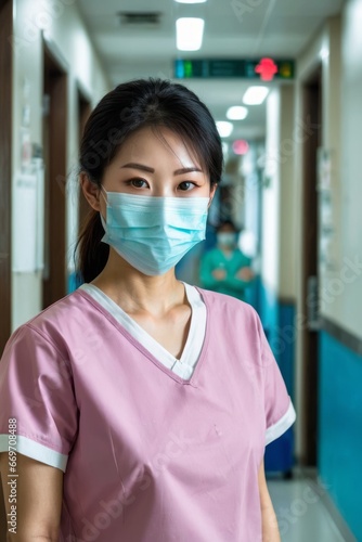 Nurse(s) standing in hospital hallway
