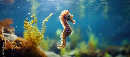 A small seahorse swims in the underwater world in St Thomas photo