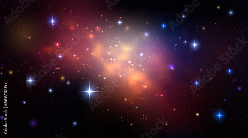 Space vector background with realistic nebula and shining stars. Magic colorful galaxy with stardust
