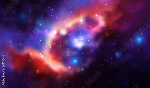 Space vector background with realistic nebula and shining stars. Magic colorful galaxy with stardust