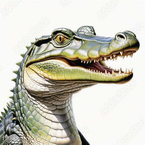 head of a crocodile illustrations isolated white background   colored pencil drawing style
