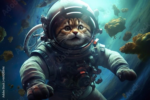 A cat wearing an astronaut suit to fly into space. Generative AI. Cat wearing space suit. Future cat. photo