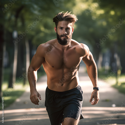 A man sprinting and exercising in a park, pushing his limits and embracing the freedom of movement