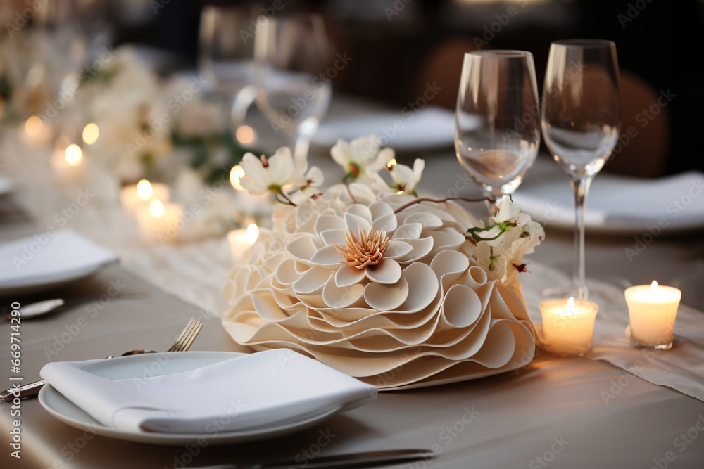 Elegant table setting with beautyful flowers, candles and wine glasses in restaurant. Elegant table setting with beautyful flowers, candles and wine glasses in restaurant.