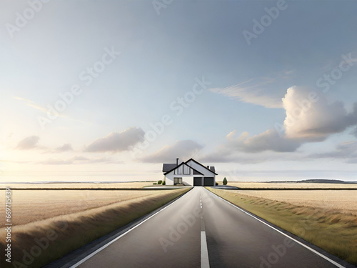straight road to the house illustration photo