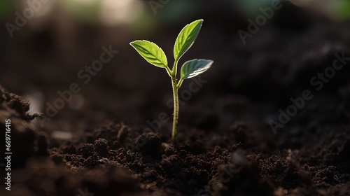 Delicate young plant growing from soil lifecycle