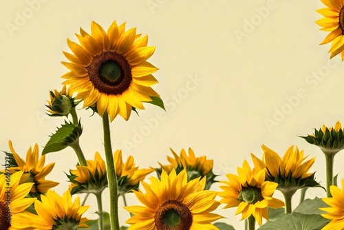 Sun flowers  with yellow background 