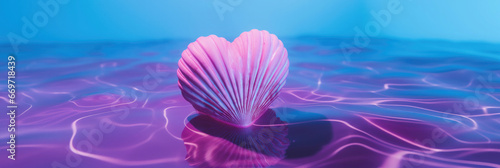 heart shaped seashell floating in neon water