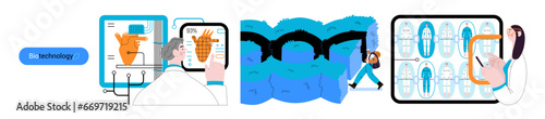 Bio Technology -modern flat vector concept illustration of improving aspects of healthcare, agriculture, environmental sustainability, industrial processes. Metaphor of bridging Science and Nature