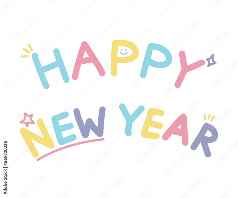 Happy New Year. Lettering text for Happy New Year Happy New Year. Lettering text for Happy New Year