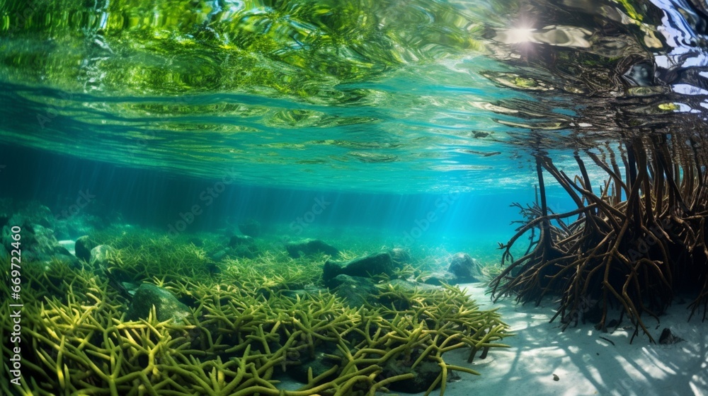 underwater scene with tropical fishes generated by al technology	
