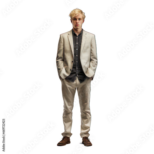 Young blonde male whole body isolated on white created with Generative AI