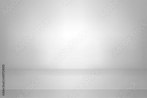 White color studio background. Abstract empty room with soft light for product. Simple gray backdrop. Line horizon. Gradient grey background. Table texture blank wall and floor. Vector illustration