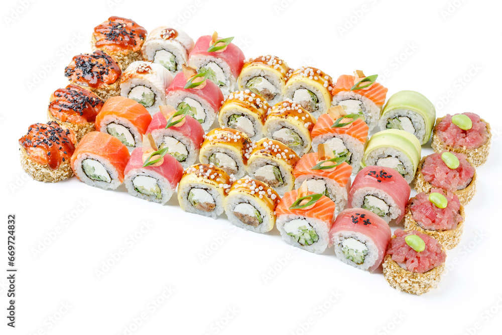 a large set of rolls on a white background for a food delivery site 8